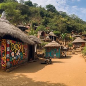 Thatched Roofs Dot Idyllic Cute African Rural